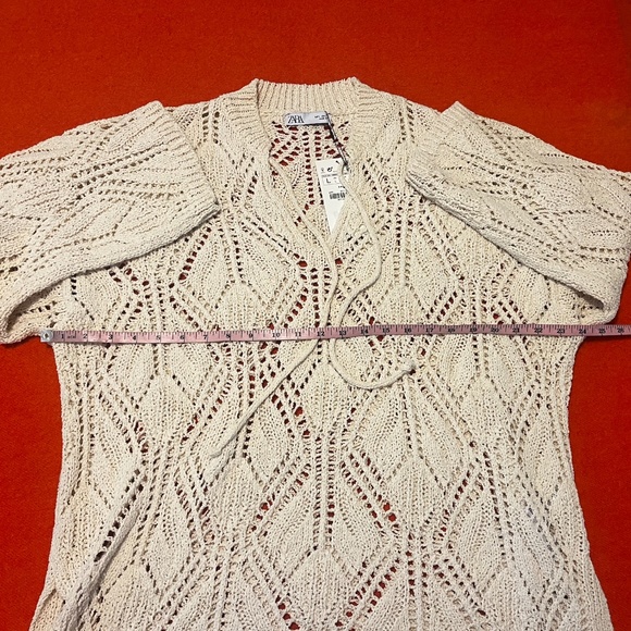 Zara ecru long sleeve pointelle knit tunic NWT - Picture 8 of 9